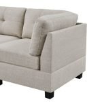 Red Beech Wood and Linen Fabric L-Shape Sofa - Beige - Image 4