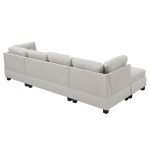 Red Beech Wood and Linen Fabric L-Shape Sofa - Beige - Image 9