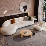 Beech Wood and Velvet L-Shape Sofa - Off-White