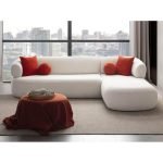 Beech wood and Boucle Fabric L-Shape Sofa - Off-White
