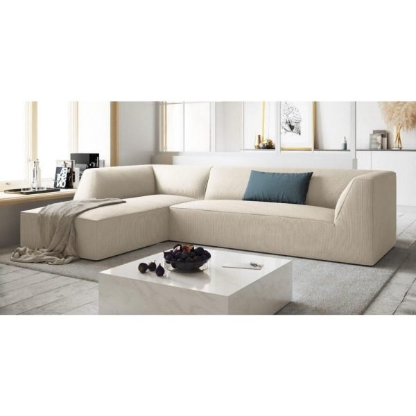 Beech wood and linen L-Shape Sofa - Beige