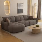 Beech wood and linen L-Shape Sofa - Brown