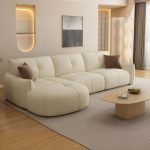 Beech wood and linen L-Shape Sofa - Off-White