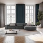 Beech wood and linen L-Shape Sofa - Grey