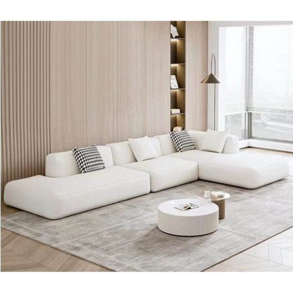 Beech wood and linen L-Shape Sofa - Off-White