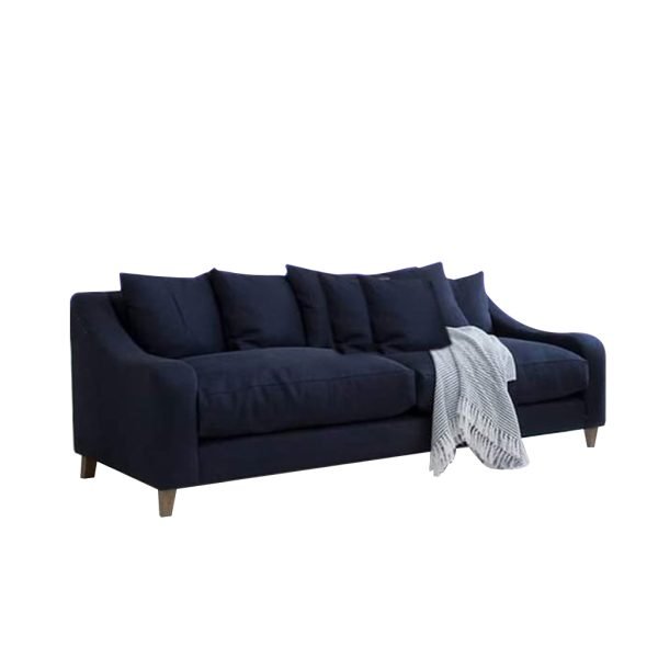 Beech Wood and Velvet Fabric 3 Seater Sofa - Blue