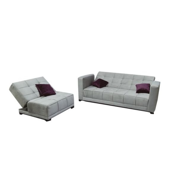 Swedish Wood and Velvet Jaguar Fabric Living Room Set 2 pieces Grey