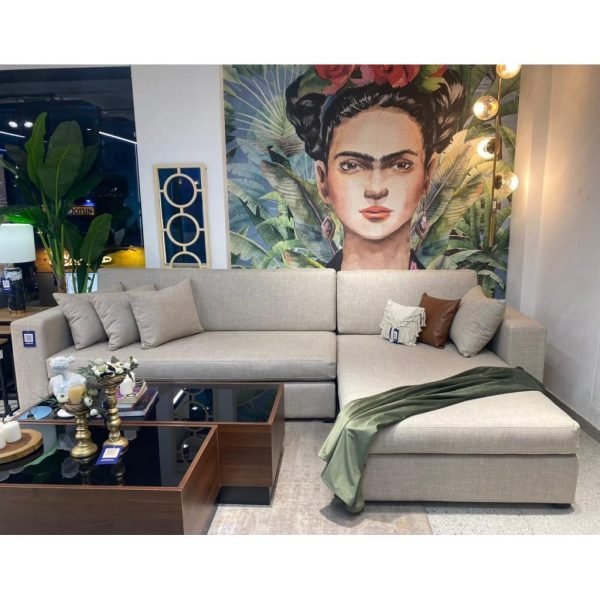 Beech Wood and Linen L Shape Sofa 2 Pieces - Beige