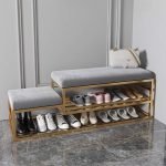 Steel And Velvet Banquette With Shoe Rack 60x40x110x38 cm