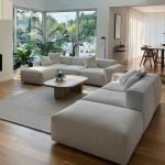 Red Beech Wood and Velvet Modern Living Room Set 4 pieces - Off-White