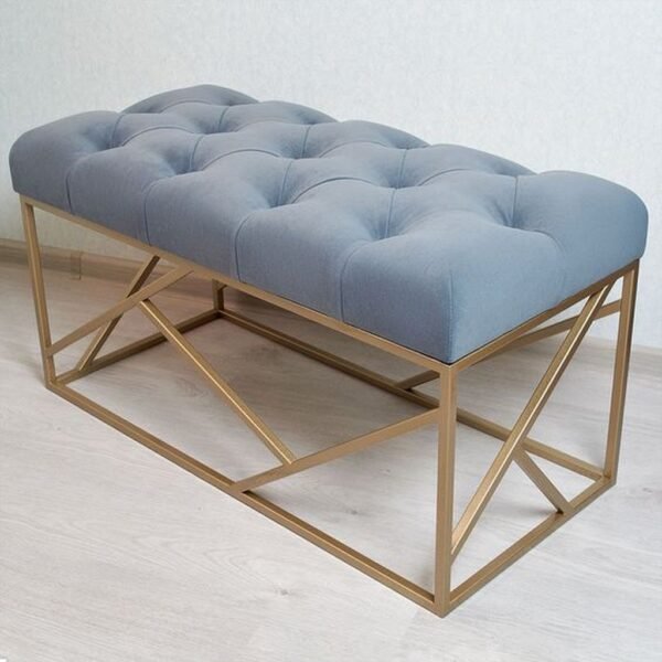 Grey Velvet Upholstered Iron Banquette