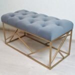 Grey Velvet Upholstered Iron Banquette