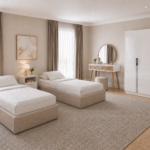 Modern Twin Bedroom Set with Linen Beds & MDF Wardrobe | Elegant Design - CHBDRCI003
