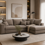Comfort Sectional Sofa – Modern Linen Corner Sofa, Beechwood Base