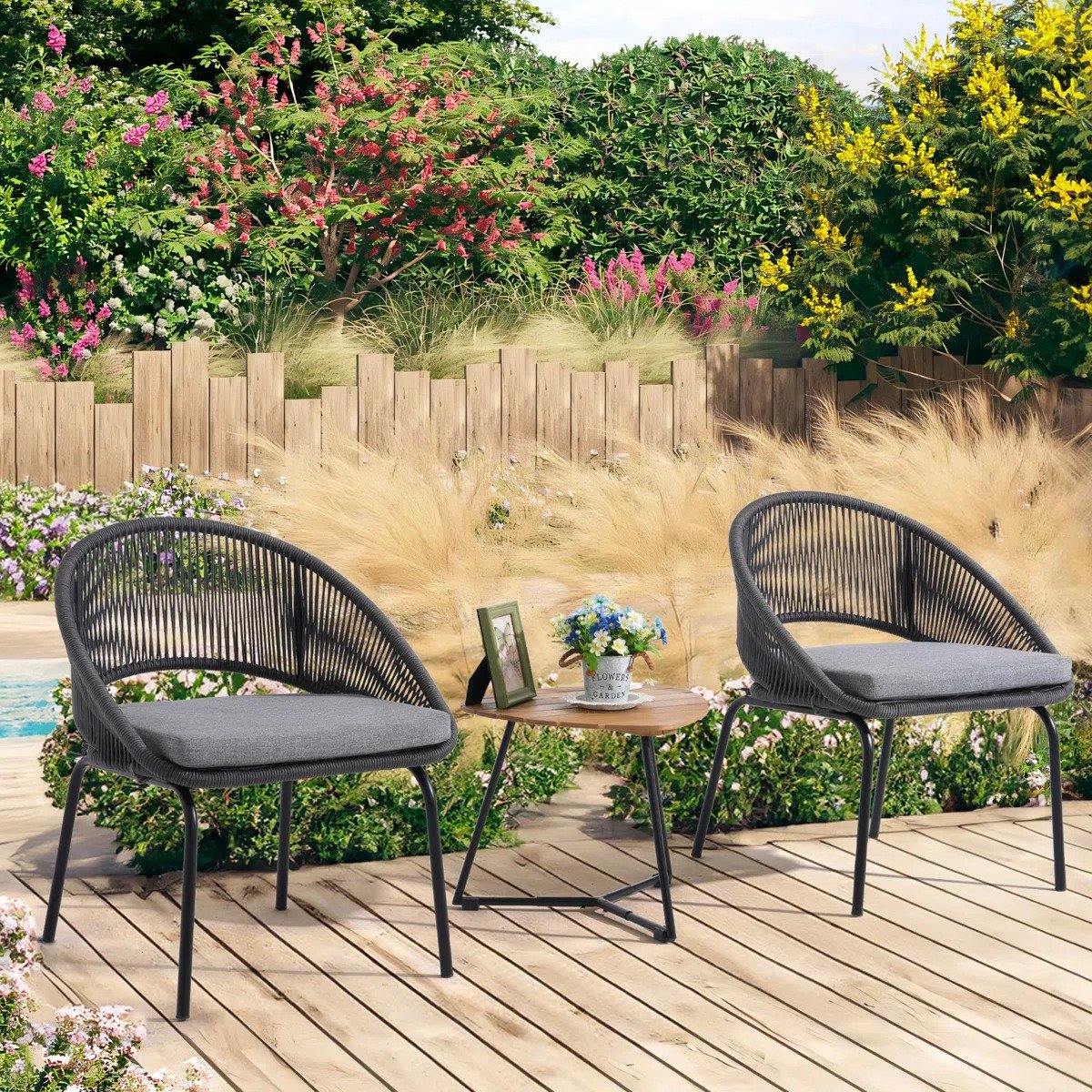 CHOTS-H11 Modern Outdoor Rope Seating Set – 2 Chairs & Side Table - CHOTS-H11 - Image 1