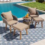 Outdoor Rattan Bistro Set with Ottomans | 2 Chairs & Fire Pit Table - CHOTS-H15