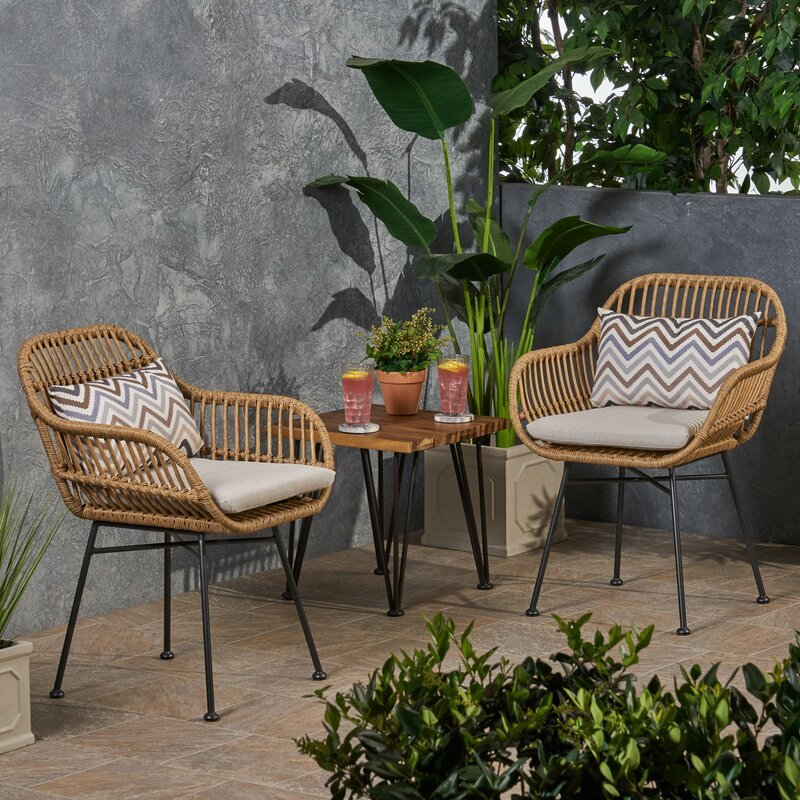 CHOTS-H19 Outdoor Rattan Bistro Set | 2 Chairs & Wooden Side Table - CHOTS-H19 - Image 1