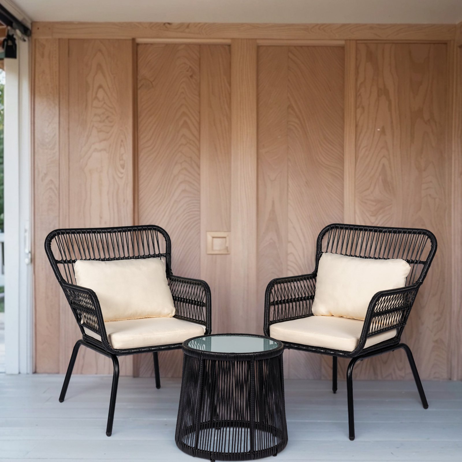 CHOTS-H2 Outdoor Rattan Bistro Set – 2 Chairs and Round Table Black - CHOTS-H2 - Image 1