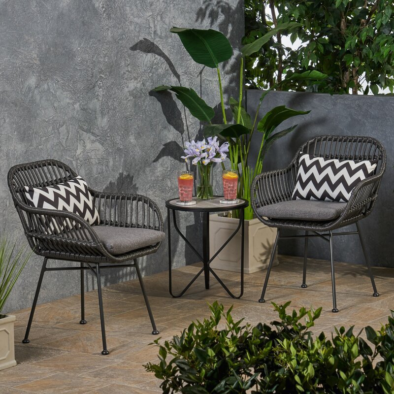 CHOTS-H20 Outdoor Rattan Bistro Set | 2 Chairs & Glass Side Table - CHOTS-H20 - Image 1