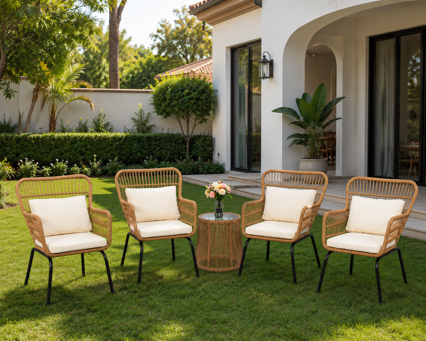 CHOTS-H3 Outdoor Rattan Seating Set | 4 Chairs & Side Table - CHOTS-H3 - Image 1
