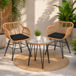 Outdoor Bistro Set 2 Rattan Chairs & Round Table Garden Furniture - CHOTS-H4