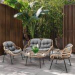 Outdoor Rattan Conversation Set | 2 Armchairs, Loveseat & Coffee Table - CHOTS-H48