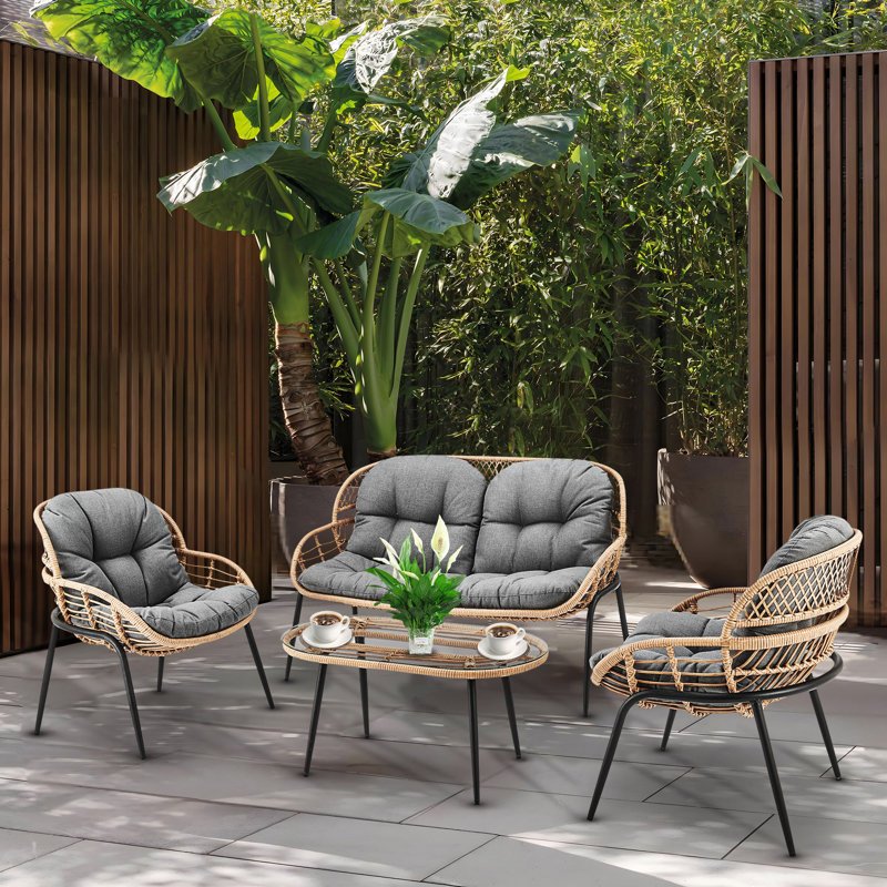 CHOTS-H48-6 Outdoor Rattan Conversation Set | 2 Armchairs, Loveseat & Coffee Table - CHOTS-H48 - Image 1