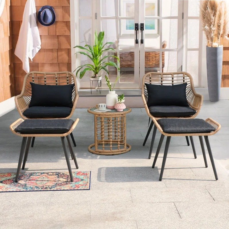 CHOTS-H6 Modern Outdoor Rattan Bistro Set – 2 Chairs, 2 Ottomans & Side Table - CHOTS-H6 - Image 1