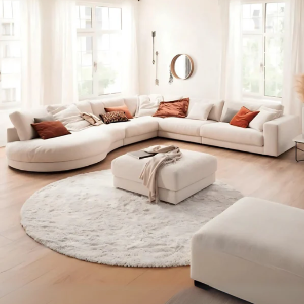 CHSC052 Beech Wood L-Shape Sofa & Pouf – CHSC052 - Image 1