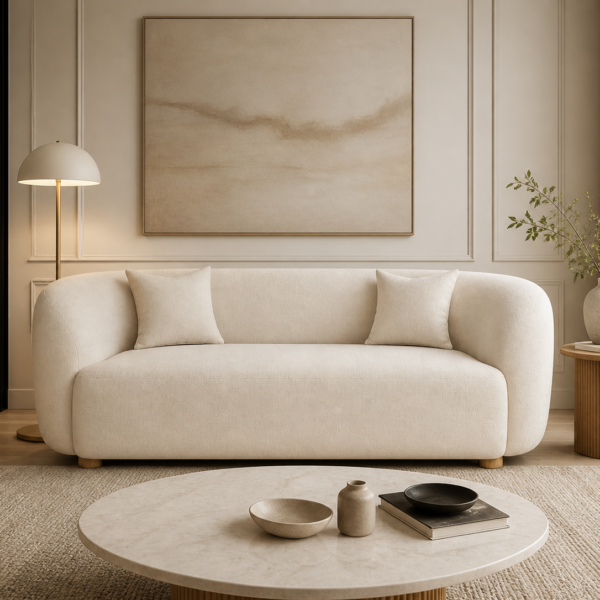 Modern 3-Seater Sofa – Premium Linen Fabric & Natural Beech Wood