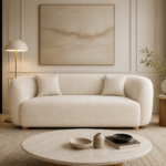 Modern 3-Seater Sofa – Premium Linen Fabric & Natural Beech Wood